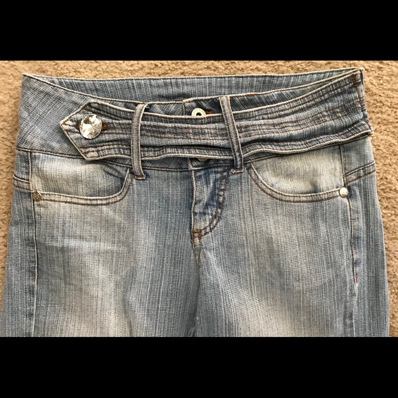 SALE!  BOOM BOOM Cropped WIDE Leg RHINESTONE JEANS 5 - Picture 5 of 8